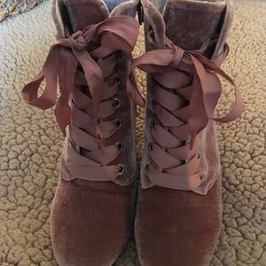 Pink velvet booties
